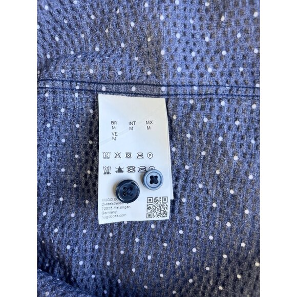 Hugo Boss Mens Navy Polka Dot Button-Down Shirt Regular Fit Medium Seersucker - Picture 4 of 9